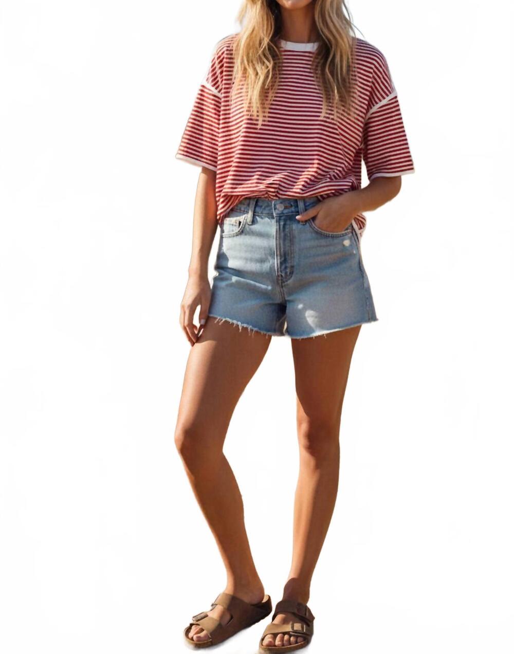 NEW SEWN AND SEEN striped oversized knit top in red